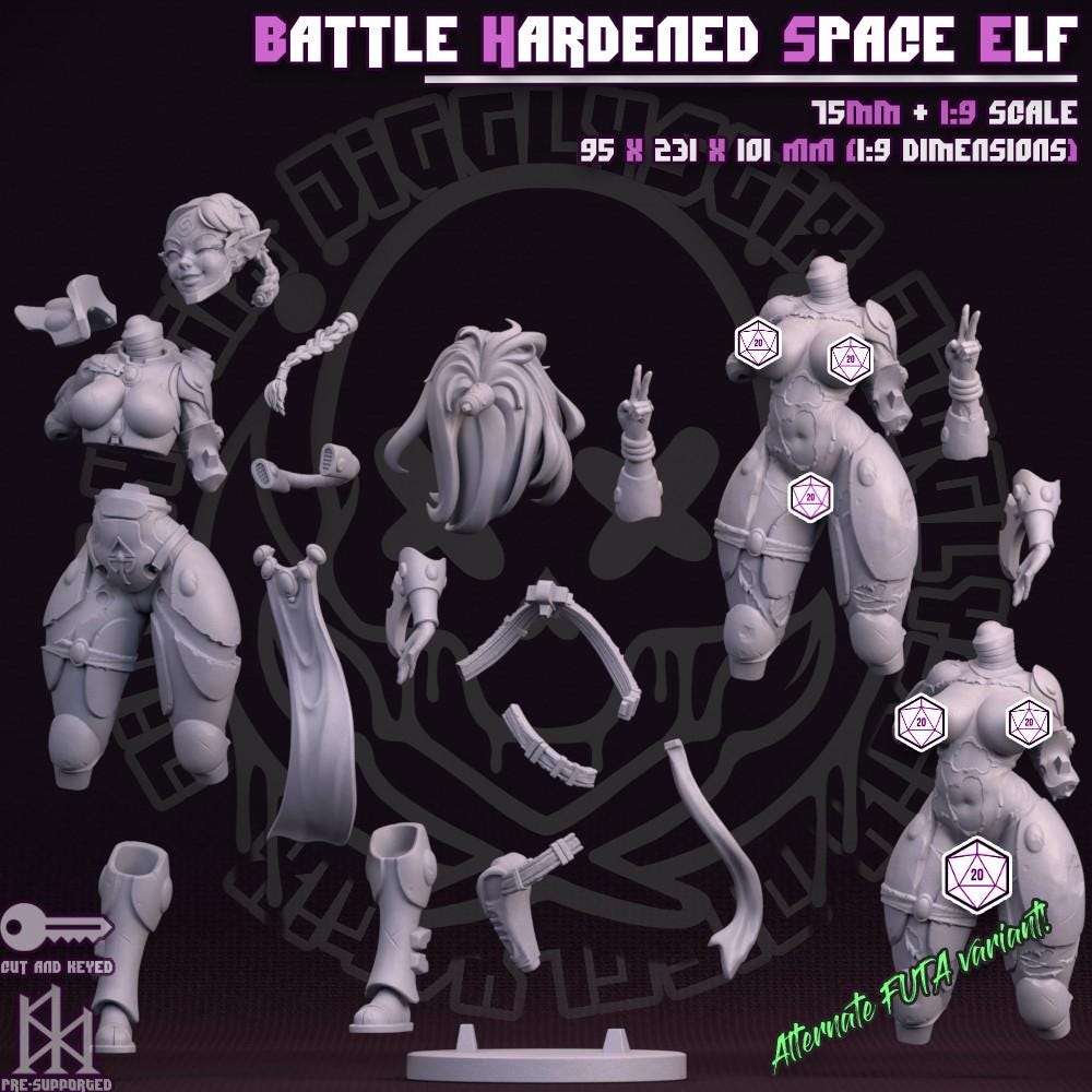 Battle Hardened Space Elf Miniature - by Jigglystix