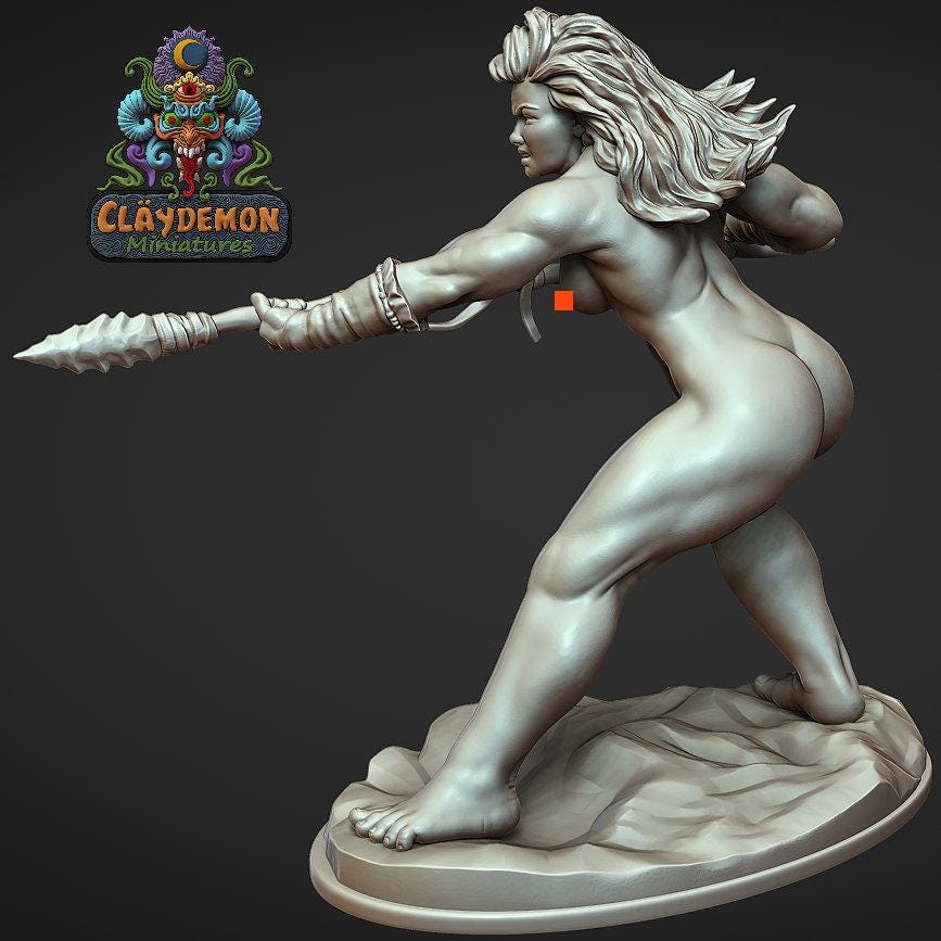 Arrah the Tribal Warrior Woman Miniature - by Claydemon Miniatures