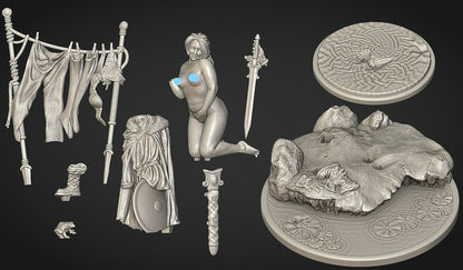 Astrid the Shy Warrior Woman Miniature - by Claydemon Miniatures