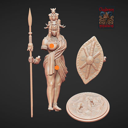 Asula the Lion Huntress Woman Miniature - by Claydemon Miniatures
