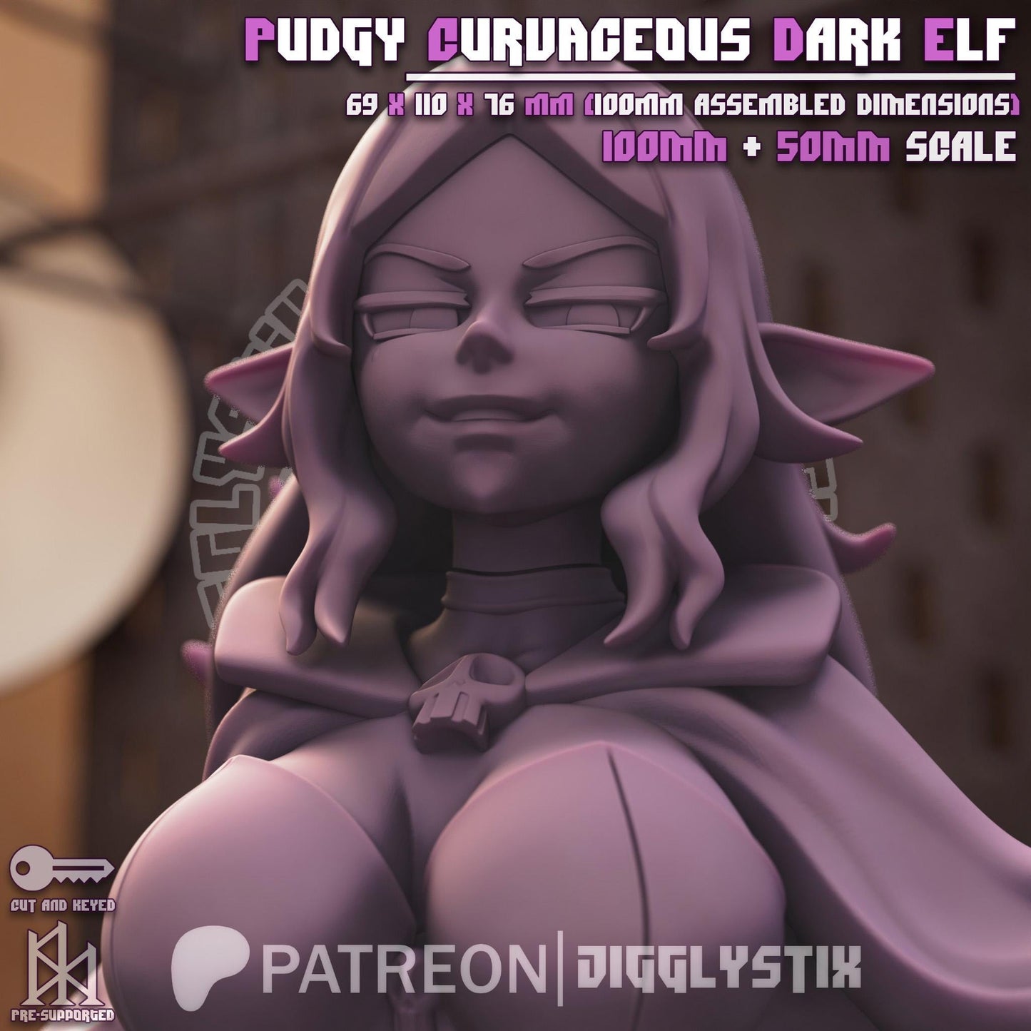 Pudgy Curvaceous Dark Elf Miniature - by Jigglystix