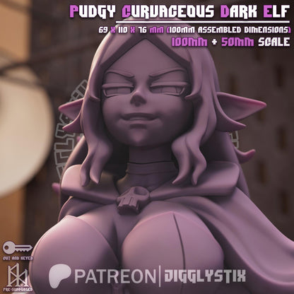 Pudgy Curvaceous Dark Elf Miniature - by Jigglystix