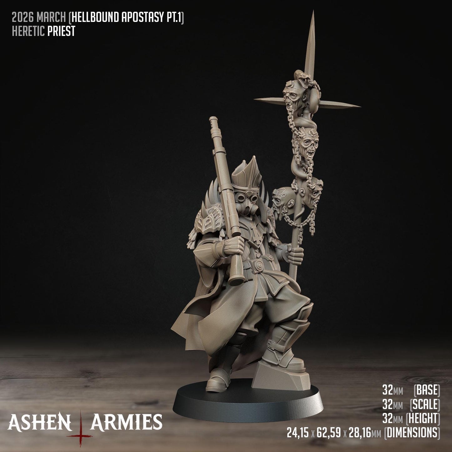 Hellbound Apostasy Heretic Priest Miniature - Ashen Armies by Bite the Bullet