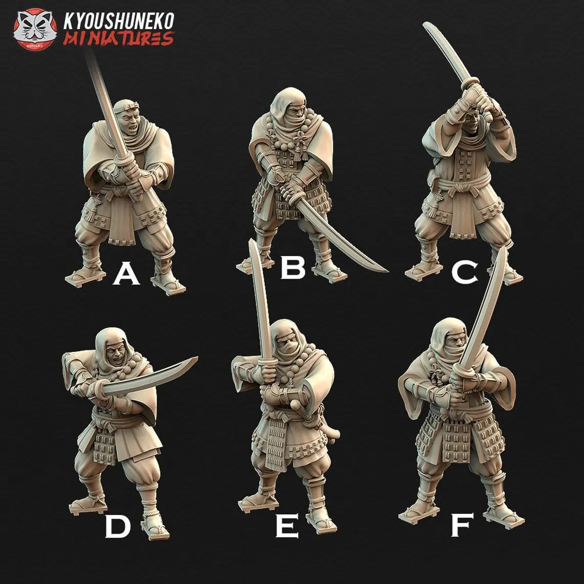 Sohei Monk Swordsmen Miniatures - by Kyoushuneko Miniatures