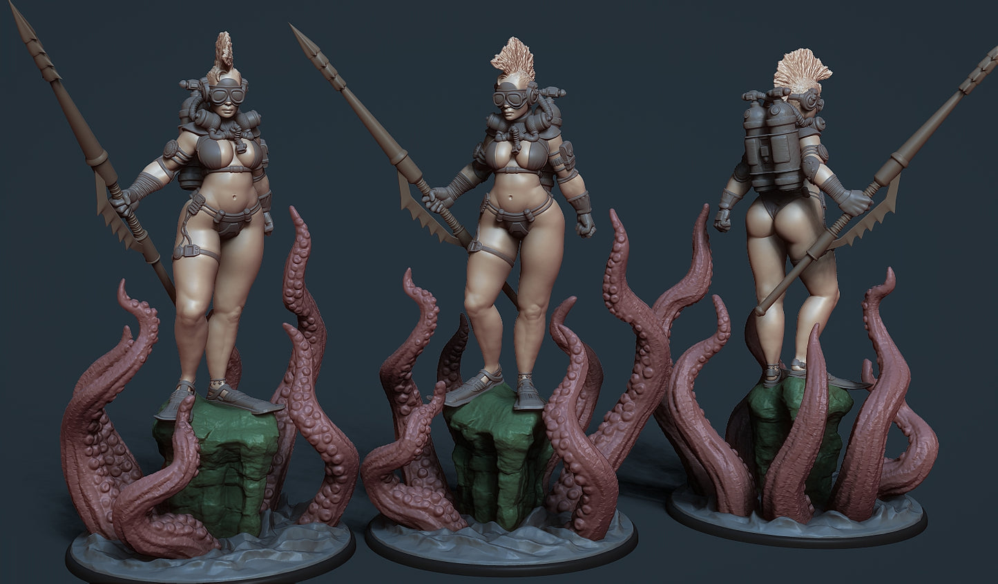 Kraken Huntress Miniature - by Claydemon Miniatures