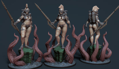 Kraken Huntress Miniature - by Claydemon Miniatures