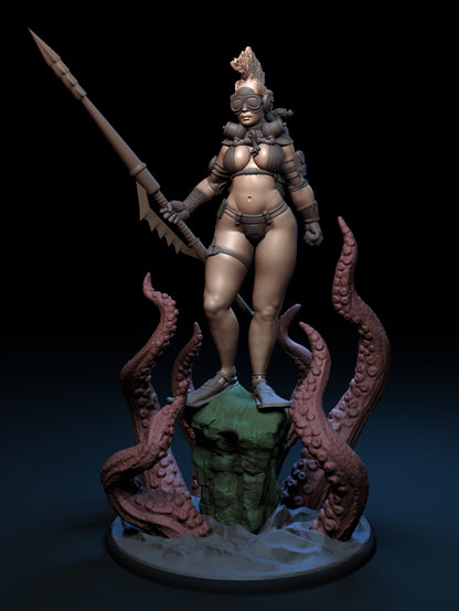 Kraken Huntress Miniature - by Claydemon Miniatures