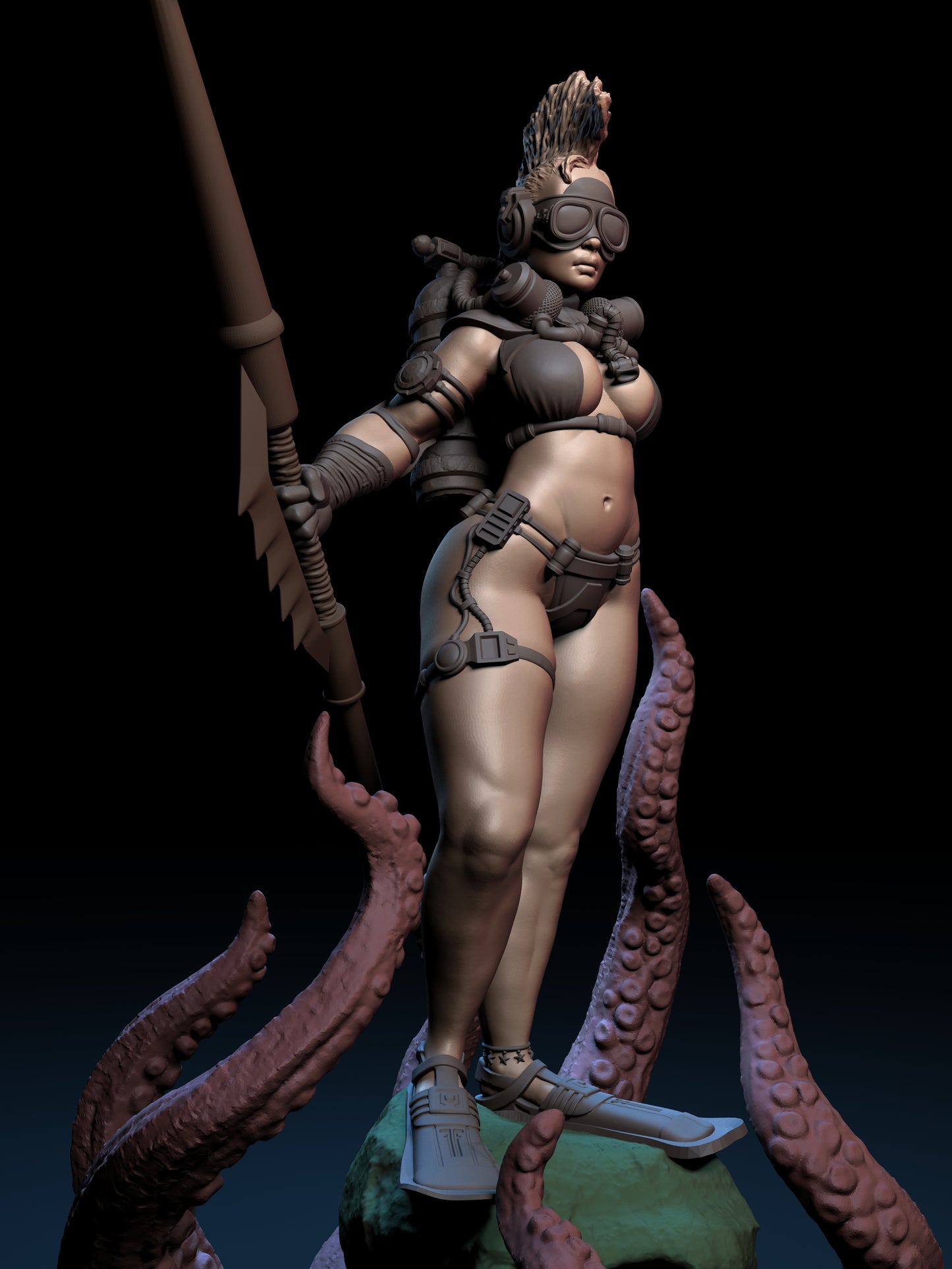 Kraken Huntress Miniature - by Claydemon Miniatures