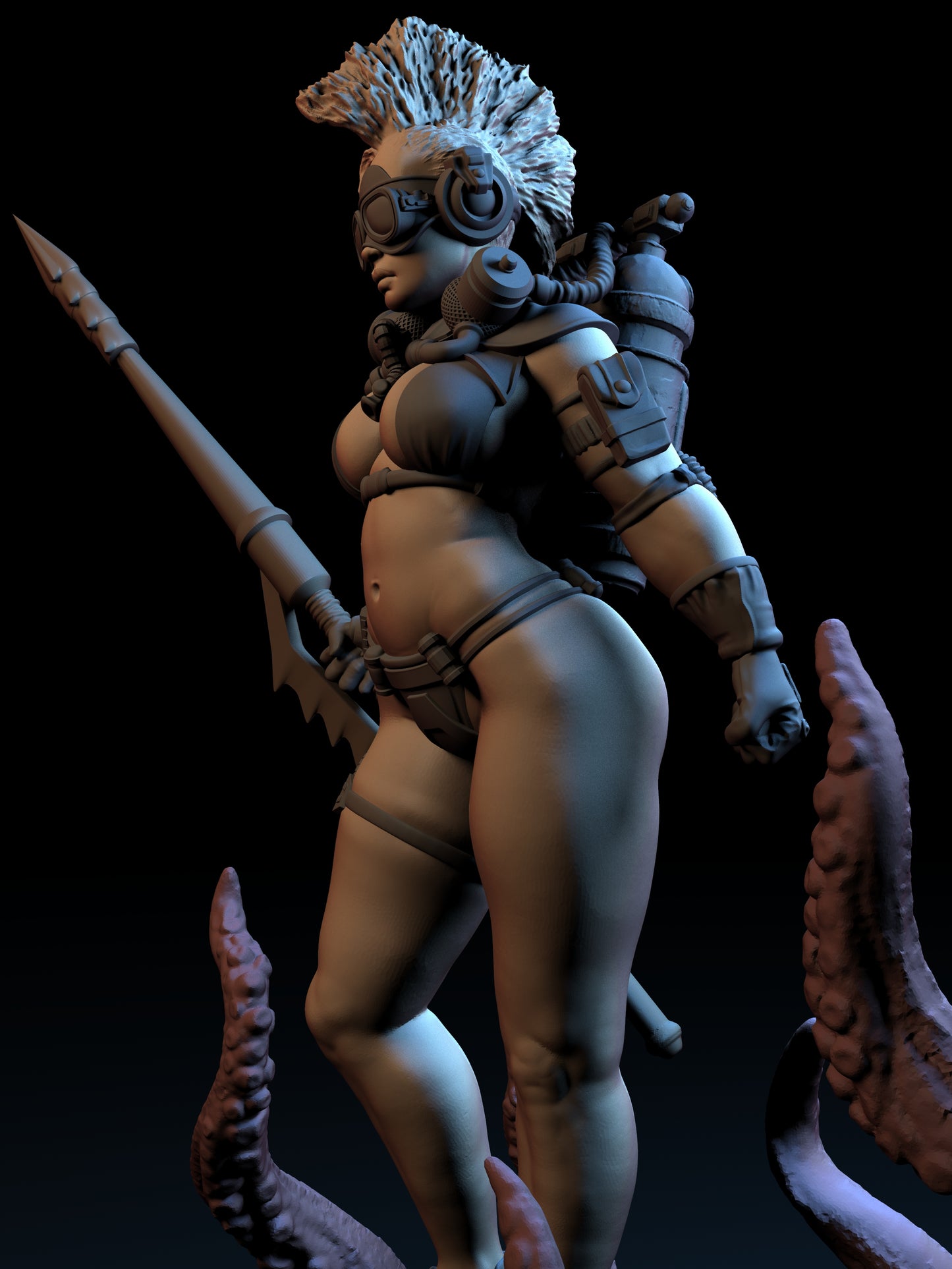 Kraken Huntress Miniature - by Claydemon Miniatures