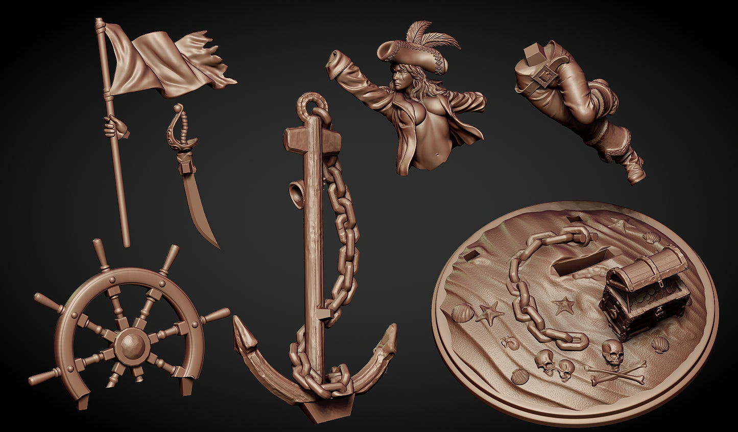 Anchoretta the Pirate Captain Miniature - by Claydemon Miniatures