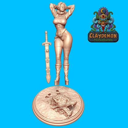 Tanja the Wolf Hunter Miniature - by Claydemon Miniatures