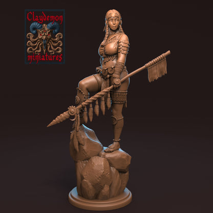 Yona the Buffalo Huntress Miniature - by Claydemon Miniatures