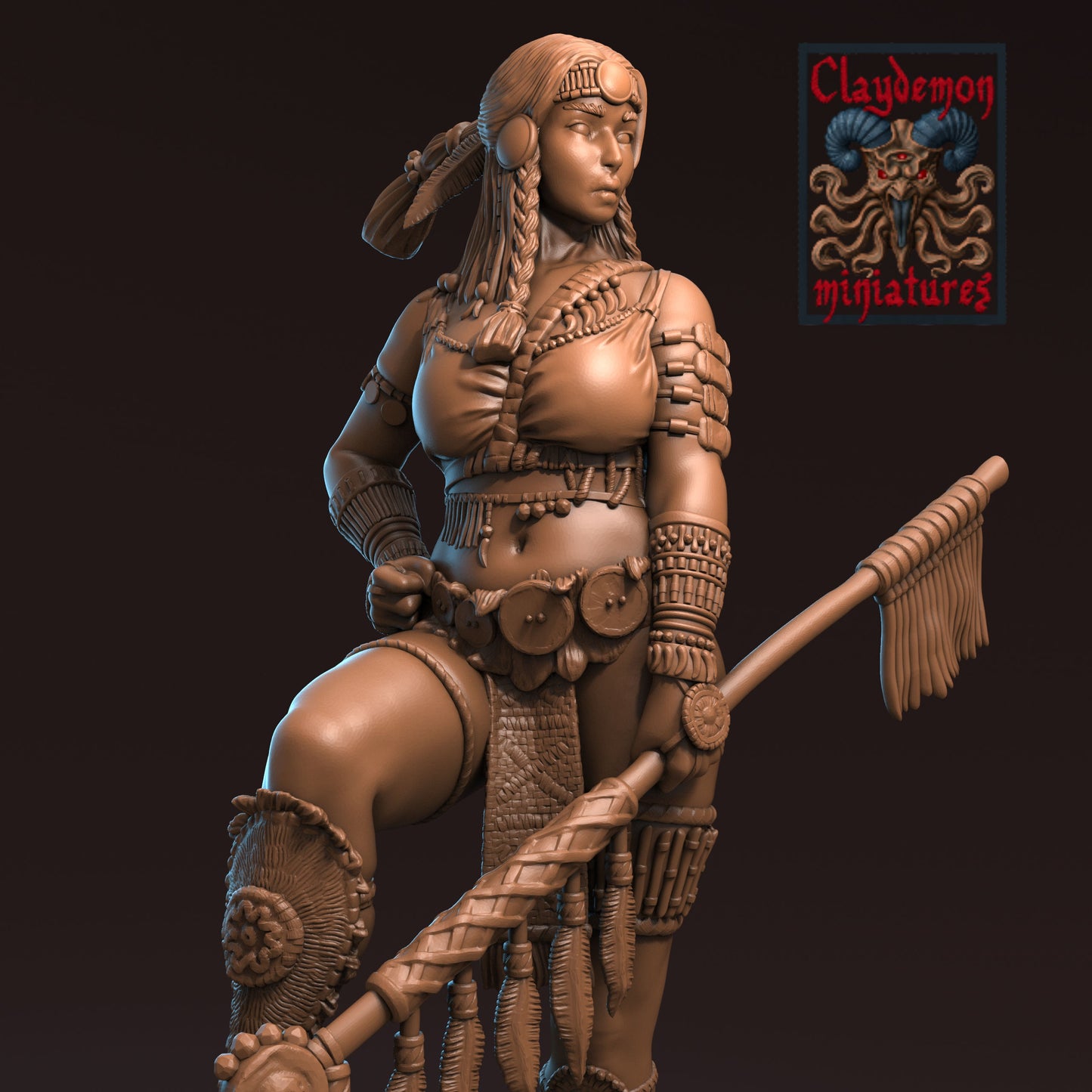 Yona the Buffalo Huntress Miniature - by Claydemon Miniatures