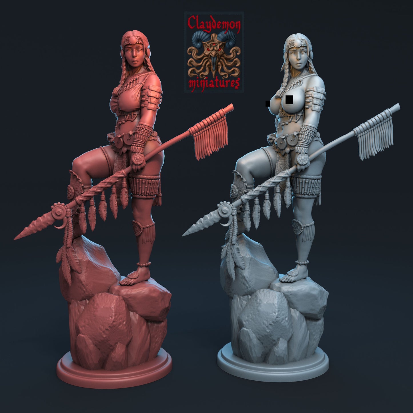 Yona the Buffalo Huntress Miniature - by Claydemon Miniatures